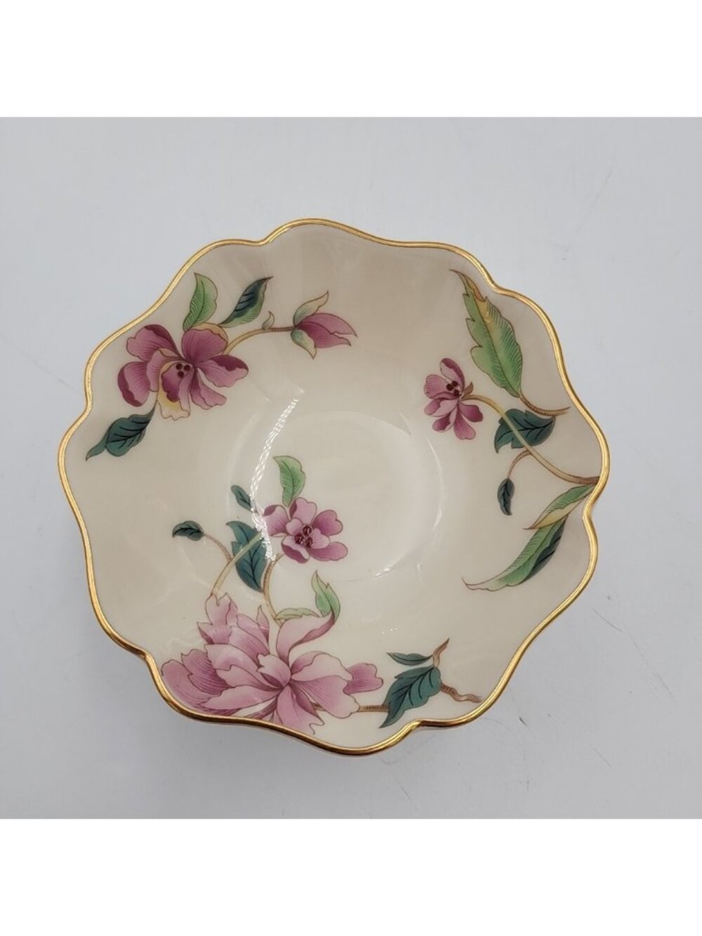 Lenox Barrington Collection 4" Jewelry Trinket Bowl Gold Leaf Trim Floral USA